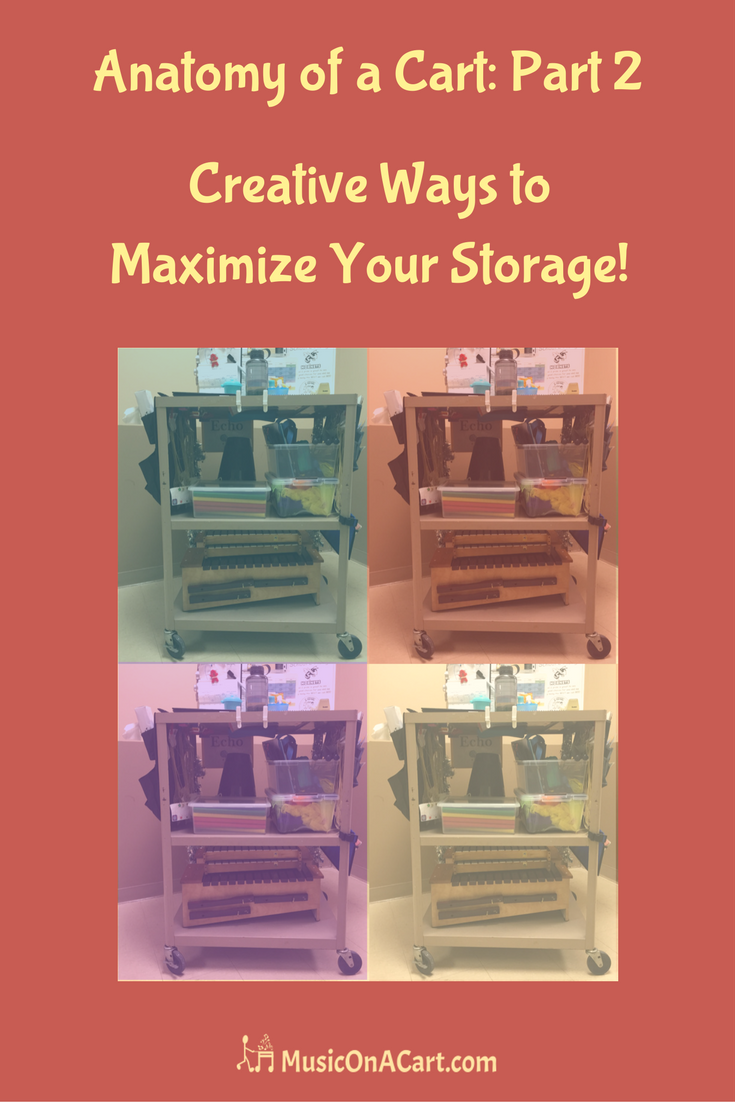 Creative ways to maximize storage when teaching from a cart. | www.MusicOnACart.com