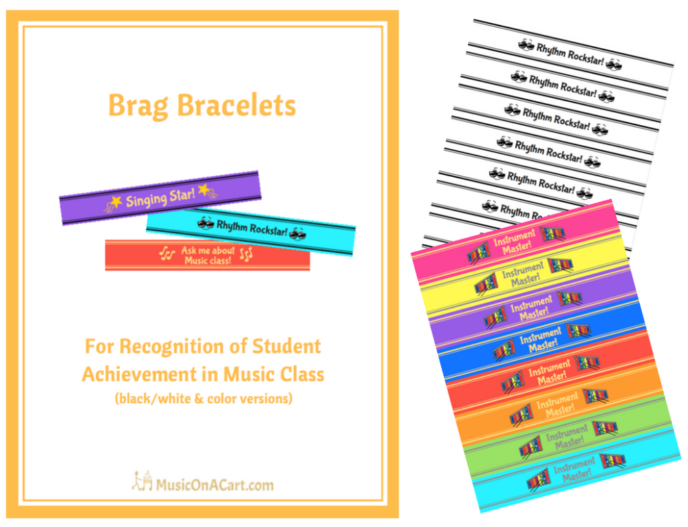 Reward your music students' great efforts with these fun Brag Bracelets | www.MusicOnACart.com